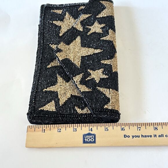 JANE MARIE Black Beaded Evening Clutch Bag with Gold Stars Design - Picture 7 of 8